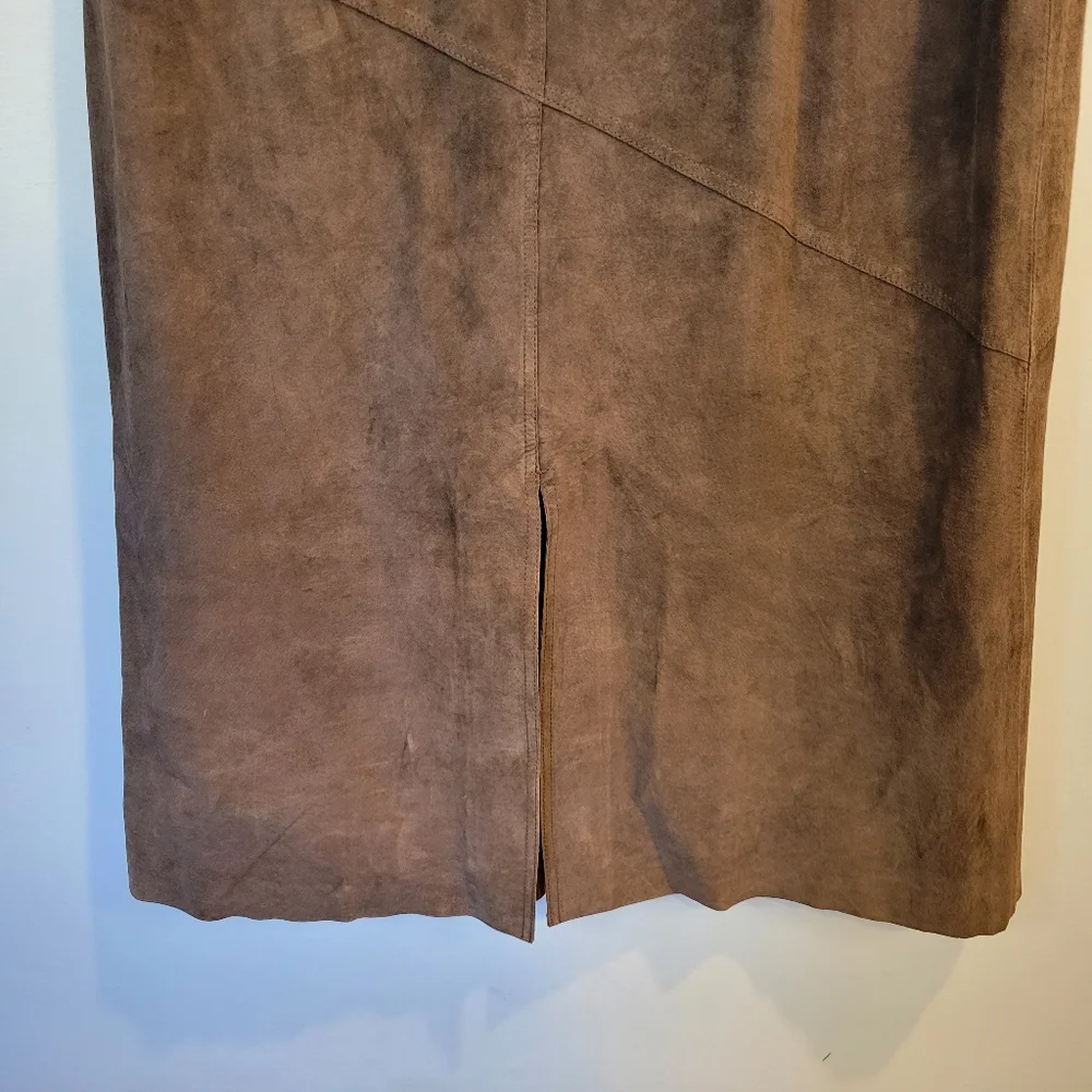 Margaret Godfrey | Suede Leather A Line Midi Skirt Brown - Picture 10 of 10